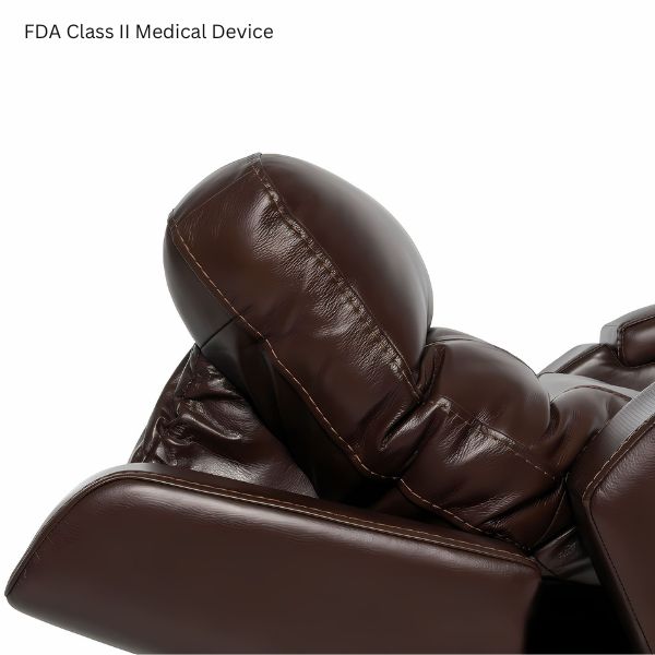 Pride Mobility VivaLift Premier Lift Chair PLR-5900 in Sorrento Coffee Fabric  Side View with the Headrest  Raised