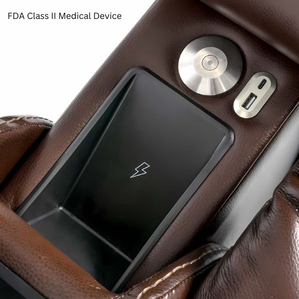 Pride Mobility VivaLift Premier Lift Chair PLR-5900 in Sorrento Coffee Fabric Wireless  Charging Pad , USB-A and USB-C charging ports