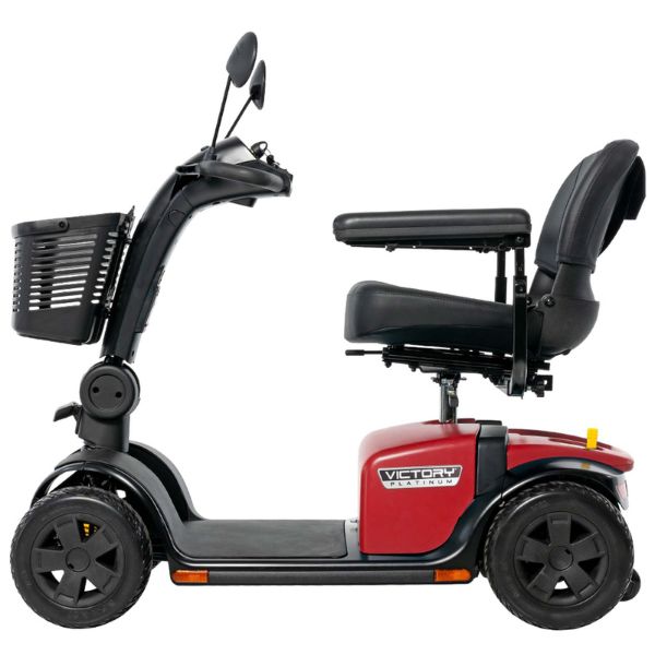 Pride Victory Platinum 4-Wheel Mobility Scooter in Cardinal Red Color Left Side View