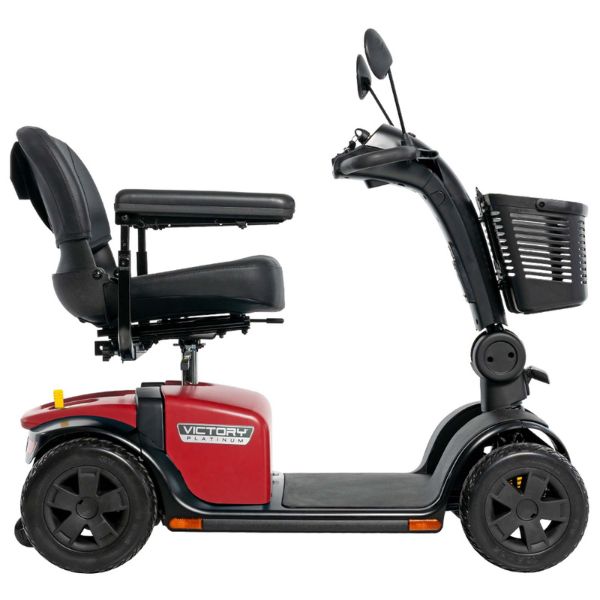 Pride Victory Platinum 4-Wheel Mobility Scooter in Cardinal Red Color Right Side View
