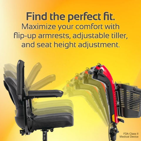 Rascal Conquest 3-Wheel Portable Mobility Scooter Showing the Adjustable Tiller and Seat