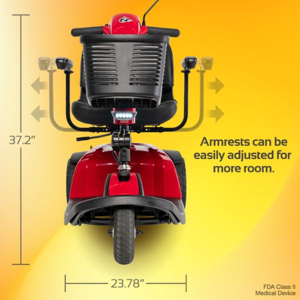 Rascal Conquest 3-Wheel Portable Mobility Scooter Showing the Adjustable Armrests