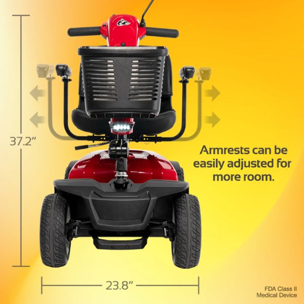 Rascal Conquest 4-Wheel Portable Mobility Scooter Showing the Adjustable Armrests