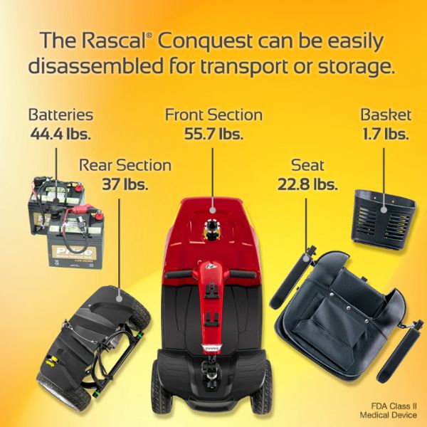 Rascal Conquest 4-Wheel Portable Mobility Scooter Disassembled