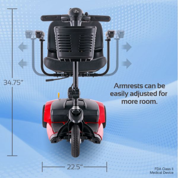 Rascal Venture 3-Wheel Portable Mobility Scooter Showing the Adjustable Armrests