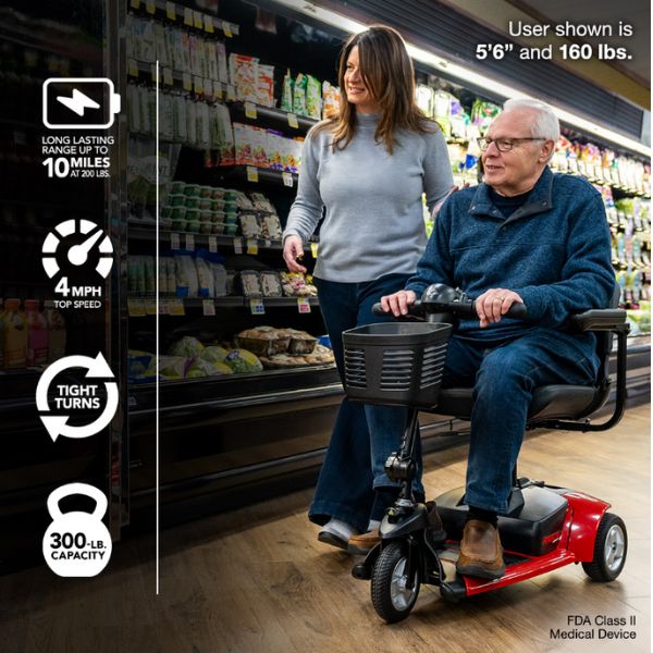 Rascal Venture 3-Wheel Portable Mobility Scooter Showing the Key Features