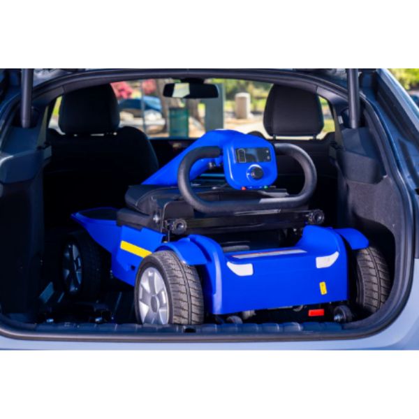 Reyhee Flex 4-Wheel Folding Electric Mobility Scooter Blue Color Folded in The Trunk View