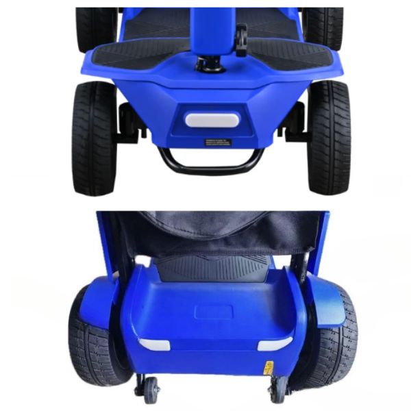 Reyhee Flex 4-Wheel Folding Electric Mobility Scooter Blue Color Front Lights and TaiLights View