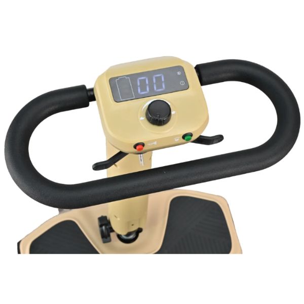 Reyhee Flex 4-Wheel Folding Electric Mobility Scooter Tan Color Hand Grip and Control Panel