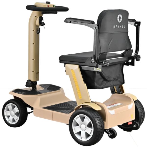 Reyhee Flex 4-Wheel Folding Electric Mobility Scooter Tan Color Left Back Side View