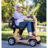Image of Reyhee Flex 4-Wheel Folding Electric Mobility Scooter Tan Color with Rider View