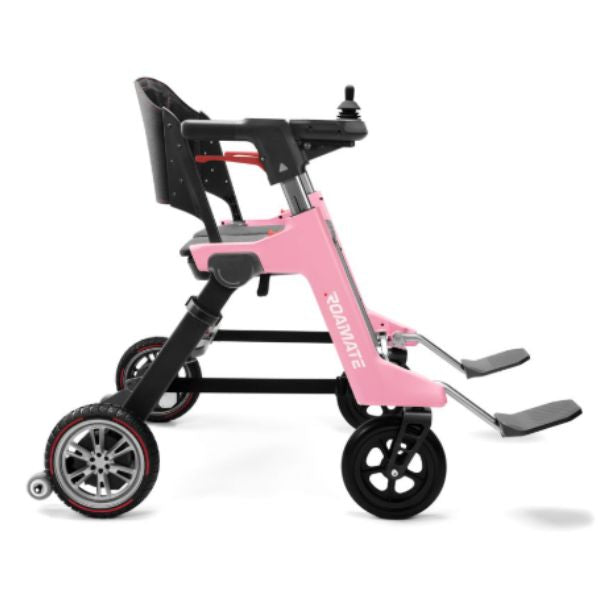 Roamate 3-in-1 Rollator Transport Electric Wheelchair in Pink Right Side View
