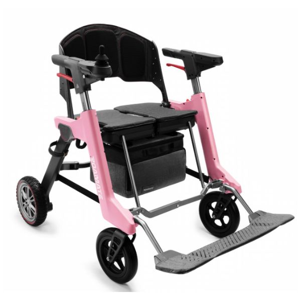 Roamate 3-in-1 Rollator Transport Electric Wheelchair in Color Pink
