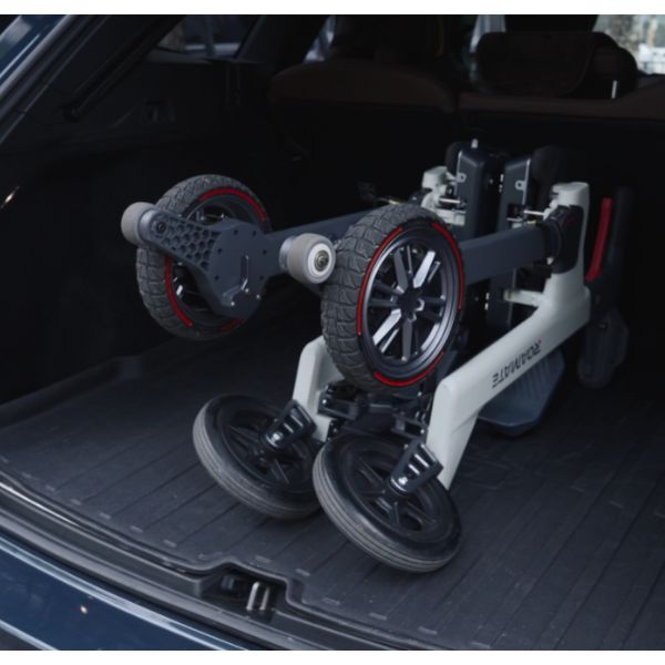 Roamate 3-in-1 Rollator Transport Electric Wheelchair Black Folded Inside the Trunk