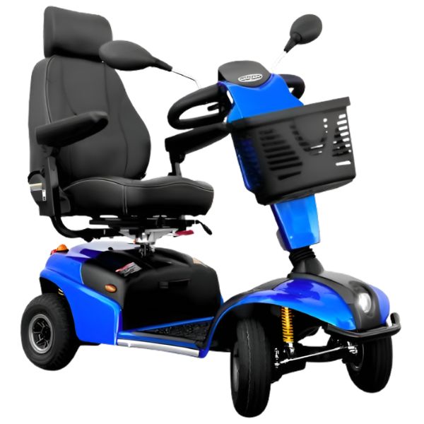 Shoprider Explorer 4-Wheel Mobility Scooter with the front tires angled