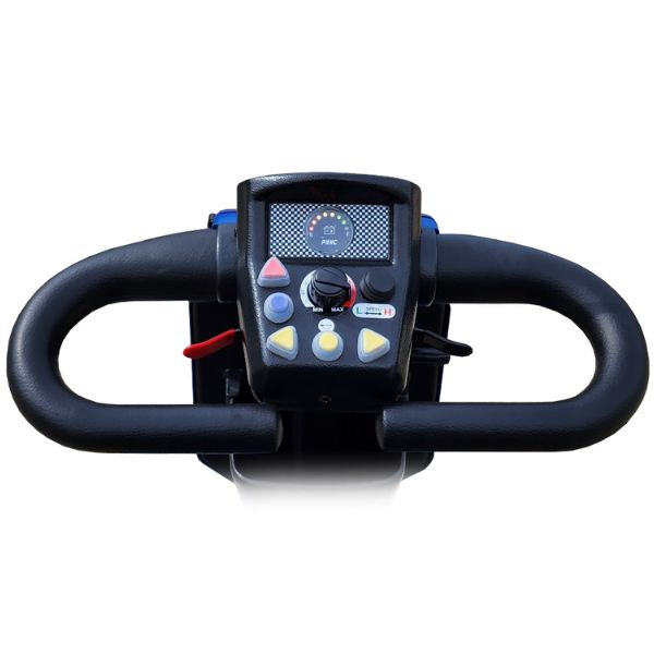 Shoprider Explorer Full Size 4-Wheel Mobility Scooter Showing Dash Board and Handle Bar