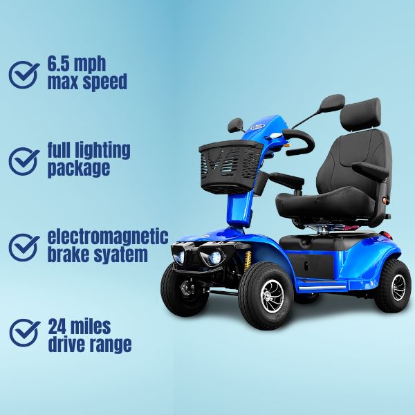 Shoprider Excursion Bariatric Scooter with LED headlights and taillights designed for visibility and safety.