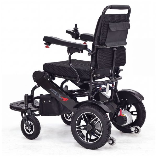 Sky Hawk Folding Reclining Wheelchair in Black Rear Left View
