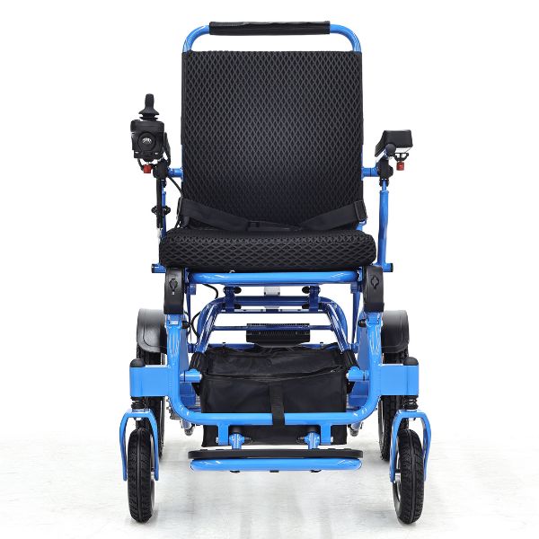 Sky Hawk Folding Reclining Wheelchair in Blue Front view