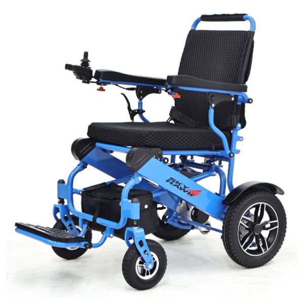 Sky Hawk Folding Reclining Wheelchair in Blue Left Angle View