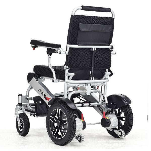 Sky Hawk Folding Reclining Wheelchair Silver in Rear Left View