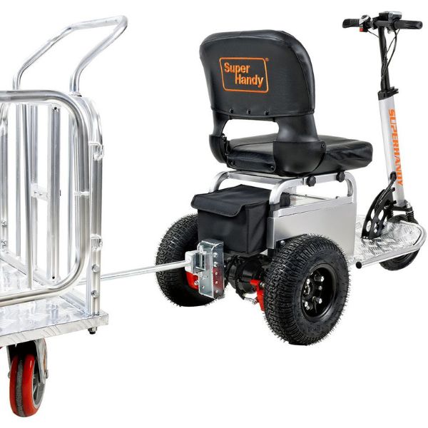 SuperHandy Electric Tugger Utility Tow Tractor Cart And Riding Scooter Right Backside View with Trailer