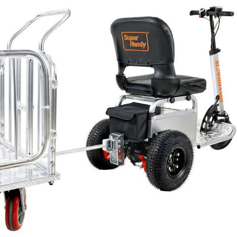 SuperHandy Electric Tugger Utility Tow Tractor Cart And Riding Scooter Right Backside View with Trailer