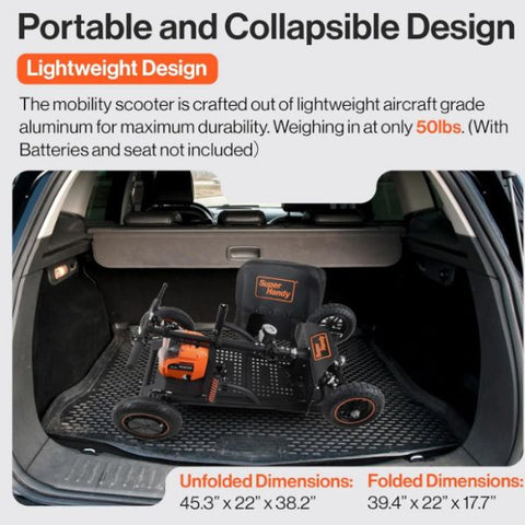 SuperHandy Explorer Heavy-Duty Portable Mobility Scooter Folded View Inside a trunk of a Car