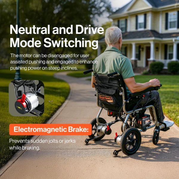 SuperHandy GoRide 2 Plus Folding Electric Wheelchair Neutral and Drive Mode Switching