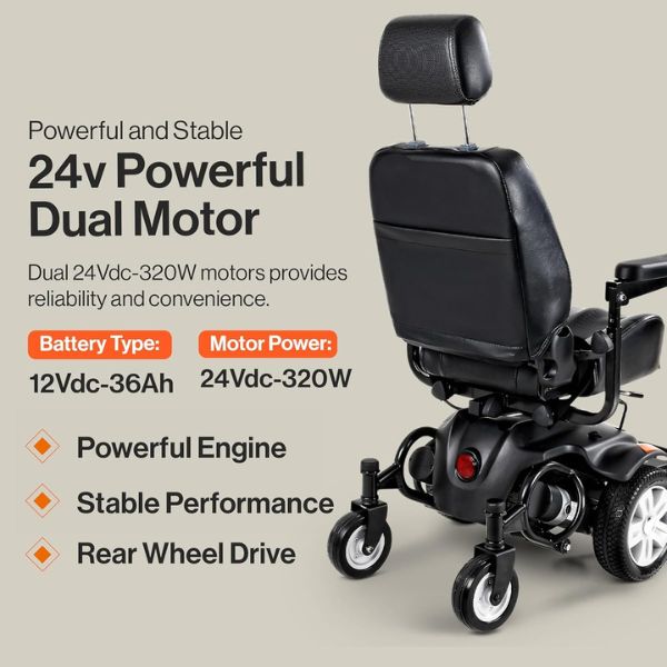 SuperHandy GoRide CRX Mid-Wheel Power Wheelchair  Powerful  Dual Motors