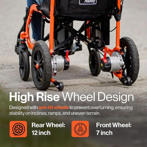 SuperHandy GoRide Folding Electric Wheelchair Tires Sizes and Motor View
