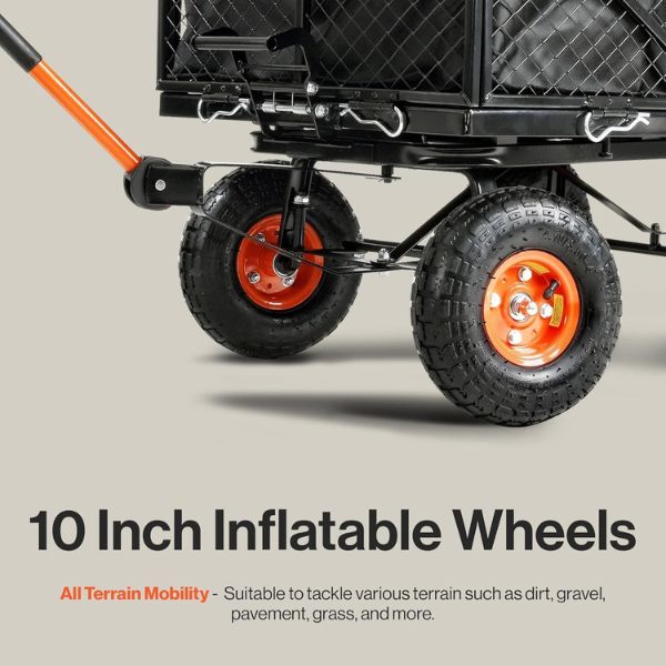 SuperHandy Heavy-Duty Garden Cart With Tow and Dump Capability 10 Inch Wheels