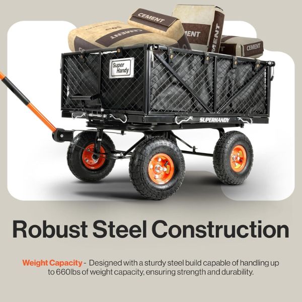 SuperHandy Heavy-Duty Garden Cart With Tow and Dump Capability Durable Design and Weight Capacity