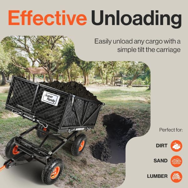 SuperHandy Heavy-Duty Garden Cart With Tow and Dump Capability  Easy Unload Features Perfect for Sand, Dirt and Lumber