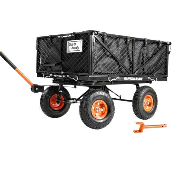 SuperHandy Heavy-Duty Garden Cart With Tow and Dump Capability Showing the Tow Bar