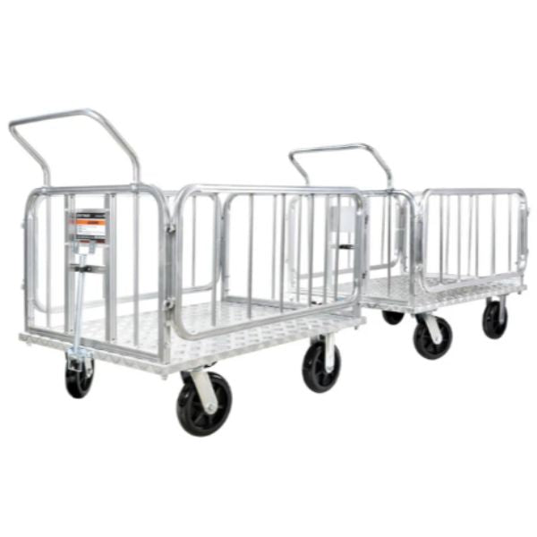 SuperHandy Heavy-Duty Platform Truck & Trailer Cart Shown Attached to another the same Utility Cart
