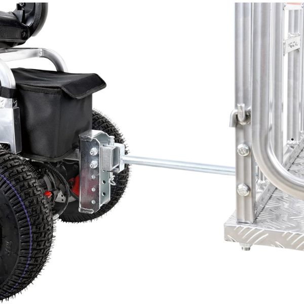 SuperHandy Heavy-Duty Platform Truck & Traler Cart  Showing the Tow Bar Attached to the Electric Tugger Tow Car and Riding Scooter