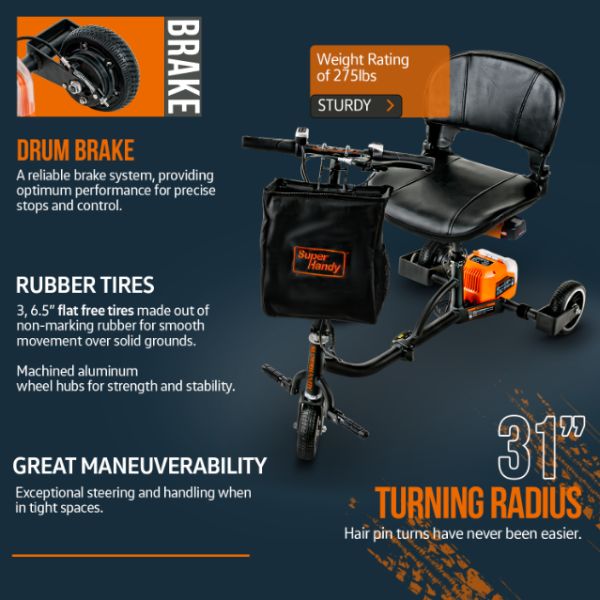 SuperHandy Passport Portable Travel 3-Wheel Mobility Scooter Features