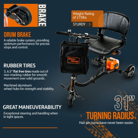 SuperHandy Passport Portable Travel 3-Wheel Mobility Scooter Features