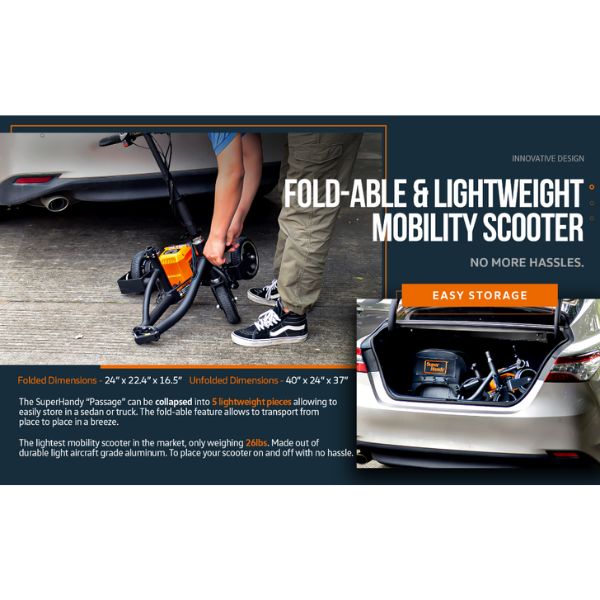 SuperHandy Passport Portable Travel 3-Wheel Mobility Scooter Folded and Disassembled View 