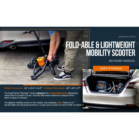 SuperHandy Passport Portable Travel 3-Wheel Mobility Scooter Folded and Disassembled View 