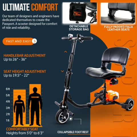 SuperHandy Passport Portable Travel 3-Wheel Mobility Scooter Ultimate Comfort Features
