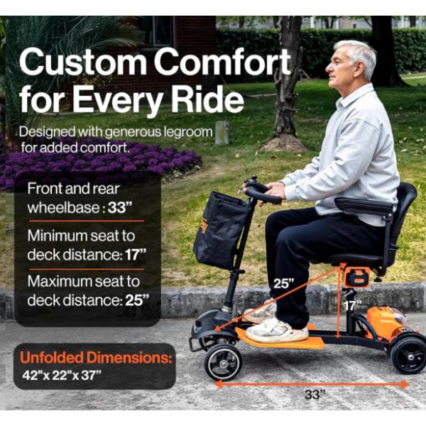 SuperHandy Passport Prime Foldable Mobility Scooter Showing the Unfolded Dimensions