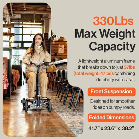 SuperHandy Passport Pro Foldable Mobility Scooter Orange and Black Color  Features