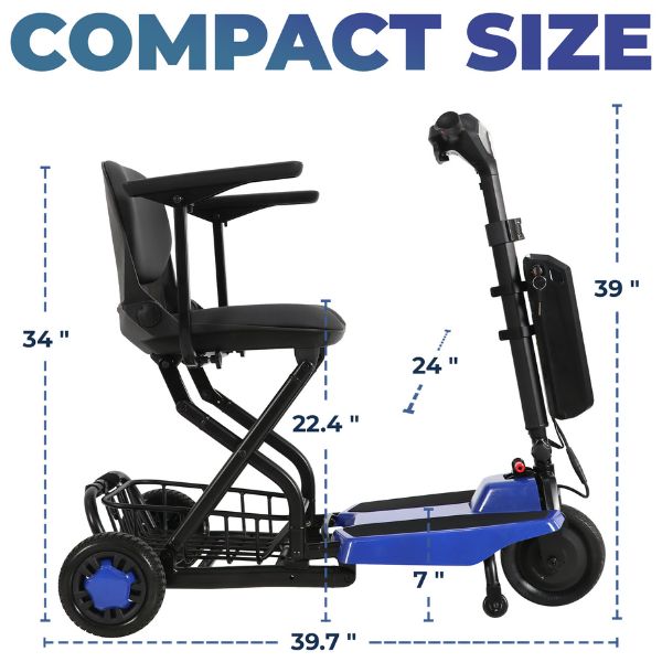 Super Light Flight Folding Travel 3-Wheel Mobility Scooter Dimensions