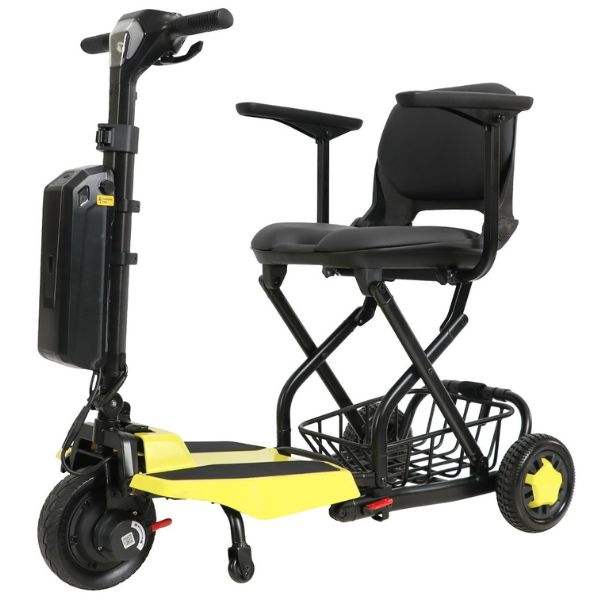 Super Light Flight  Folding Travel 3-Wheel Mobility Scooter In Marigold Yellow Color