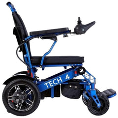 Tech 4 Remote Control Folding Power Wheelchair By Discover Your Mobility in Blue Frame Right Side View