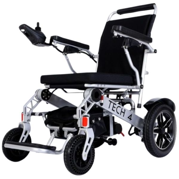 Tech 4 Remote Control Folding Power Wheelchair By Discover Your Mobility in Silver Frame