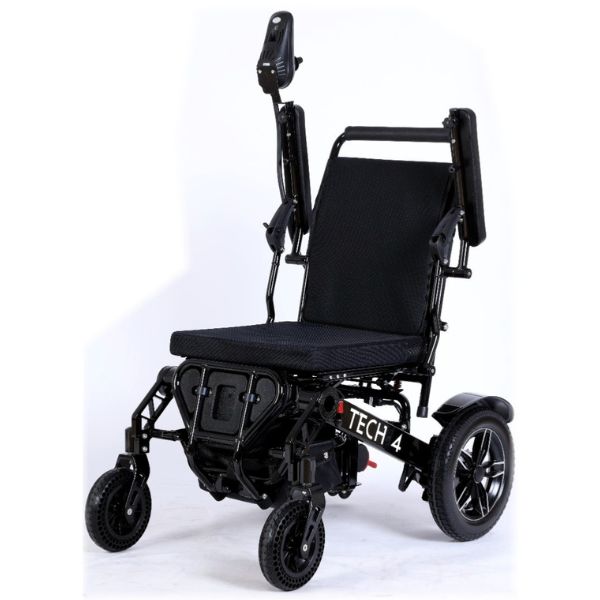 Tech 4 Remote Control Folding Power Wheelchair  in Black Frame Back  with the Arm Rests Lifted