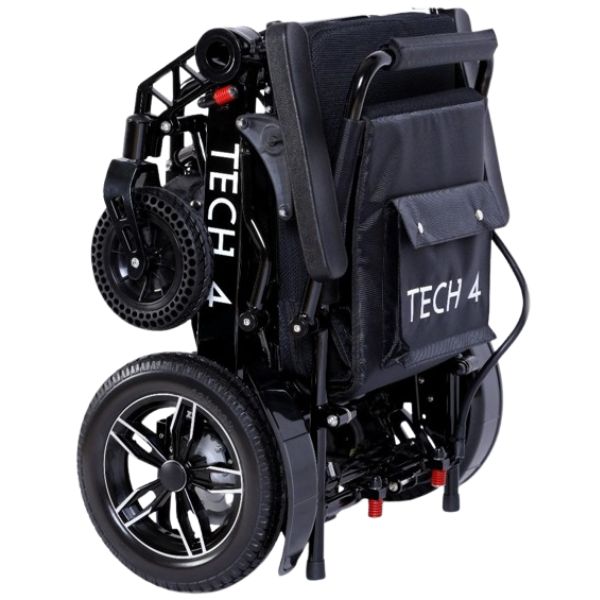 Tech 4 Remote Control Folding Power Wheelchair  in Black Frame Folded View